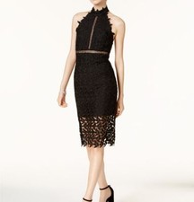  285 Bardot Women Black Floral-Laced Sleeveless Halter Neck Sheath Dress Size 4