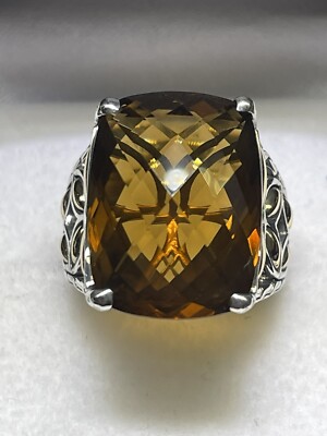 JOHN HARDY Sterling Silver 18K Yellow Gold Batu Kawung Cognac Quartz Ring (Sz 7)