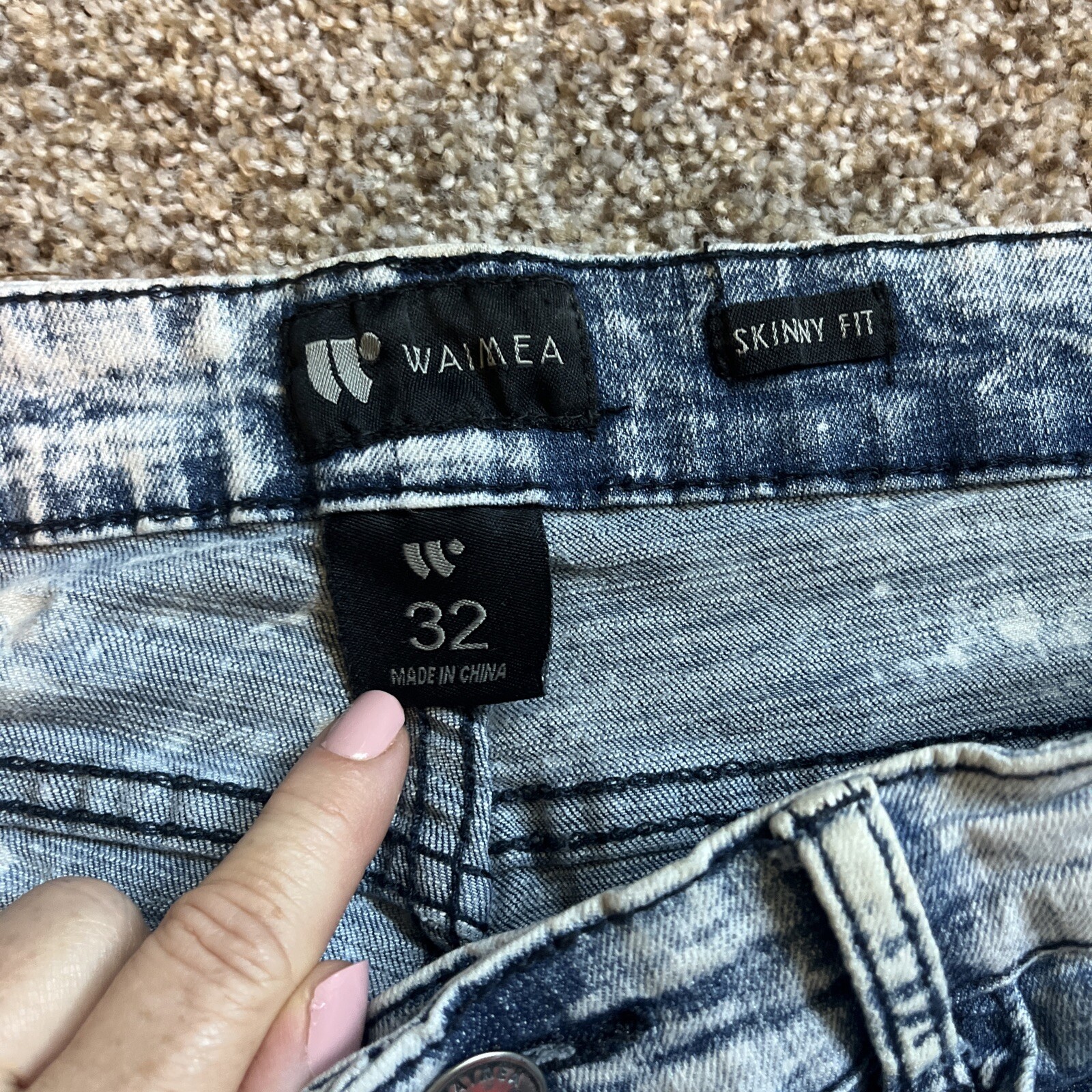 Waimea Men's 32 (32x31) Skinny Fit Stone Wash Blue Wash Jeans Zippers Pockets - View 5