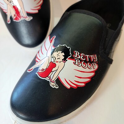 Betty Boop Shoes Sz 6 Black Slip On Casual Women's clean soles See
