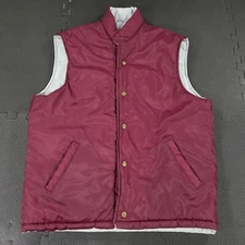 Vintage Van Heusen Vest Medium Reversible Burgundy Light Blue Snap Front
