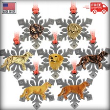 Pewter Dog Golden Retriever Snowflake Christmas Tree Ornaments, Made in the USA