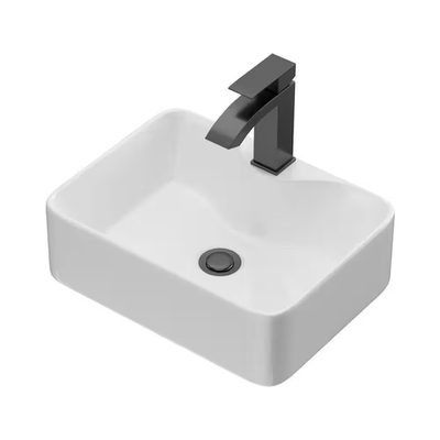 #ad #ad 16 In. Rectangular Bathroom Ceramic Vessel Sink Basin in White with Black Faucet $116.82