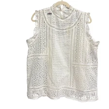 NWT Sundance Womens Blouse Top Sz XL White Ethnic Eyelet Lace Sleeveless