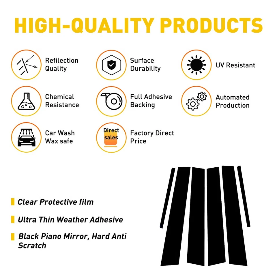 Juego de 6 postes negros pilares para Dodge Charger 2011-2021 kit de cubierta de piano para molduras de puerta Foto 3 de 4