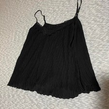 Mine Black pleated lace cami top with ruffled hem, size M. SKU-B161