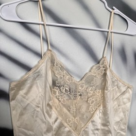 Vintage Coy Cream Ivory Nylon Lace Teddy Lingerie Bodysuit Romper Women's Size L