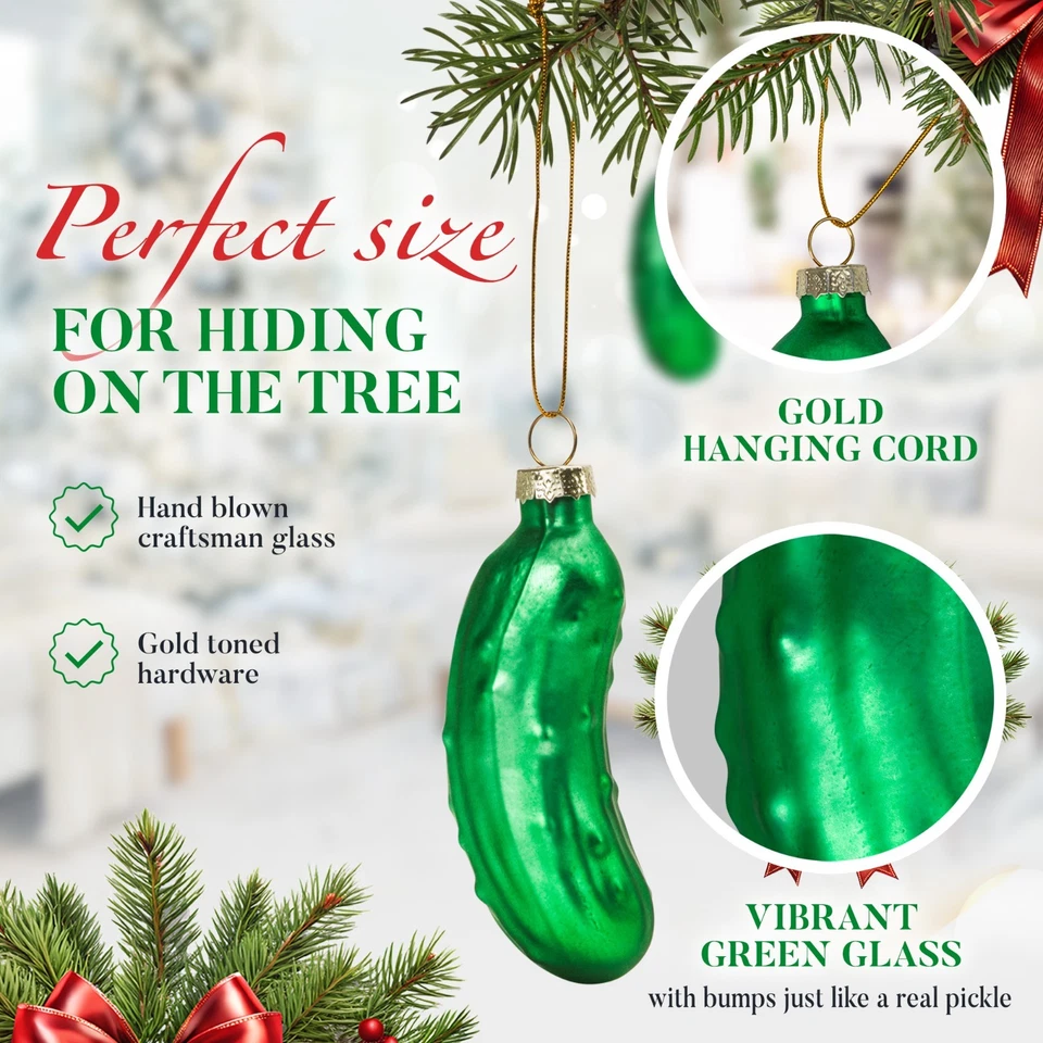 German Christmas Pickle Ornament: Hand Blown Glass Tree Decoration - Gift Boxed - Image 3 of 4
