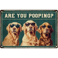 Golden Retriever Sign Funny Aluminum Sign 8x12 Bathroom Wall Decor
