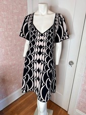 Anthropologie Black & White Geometric Knit Jacquard Mini Dress sz Large
