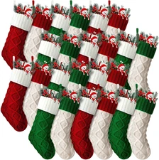 24 Pcs Mini Christmas Stockings Bulk 8.3 Inch Knitted Xmas Stockings Small Firep