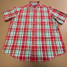 Chaps Men's XL Red Green White Plaid Short Sleeve Easy Care Button Down Shirt