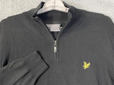 Lyle  Scott Sweater Mens Large Black 1/4 Zip Mock Neck Knit Pullover Logo