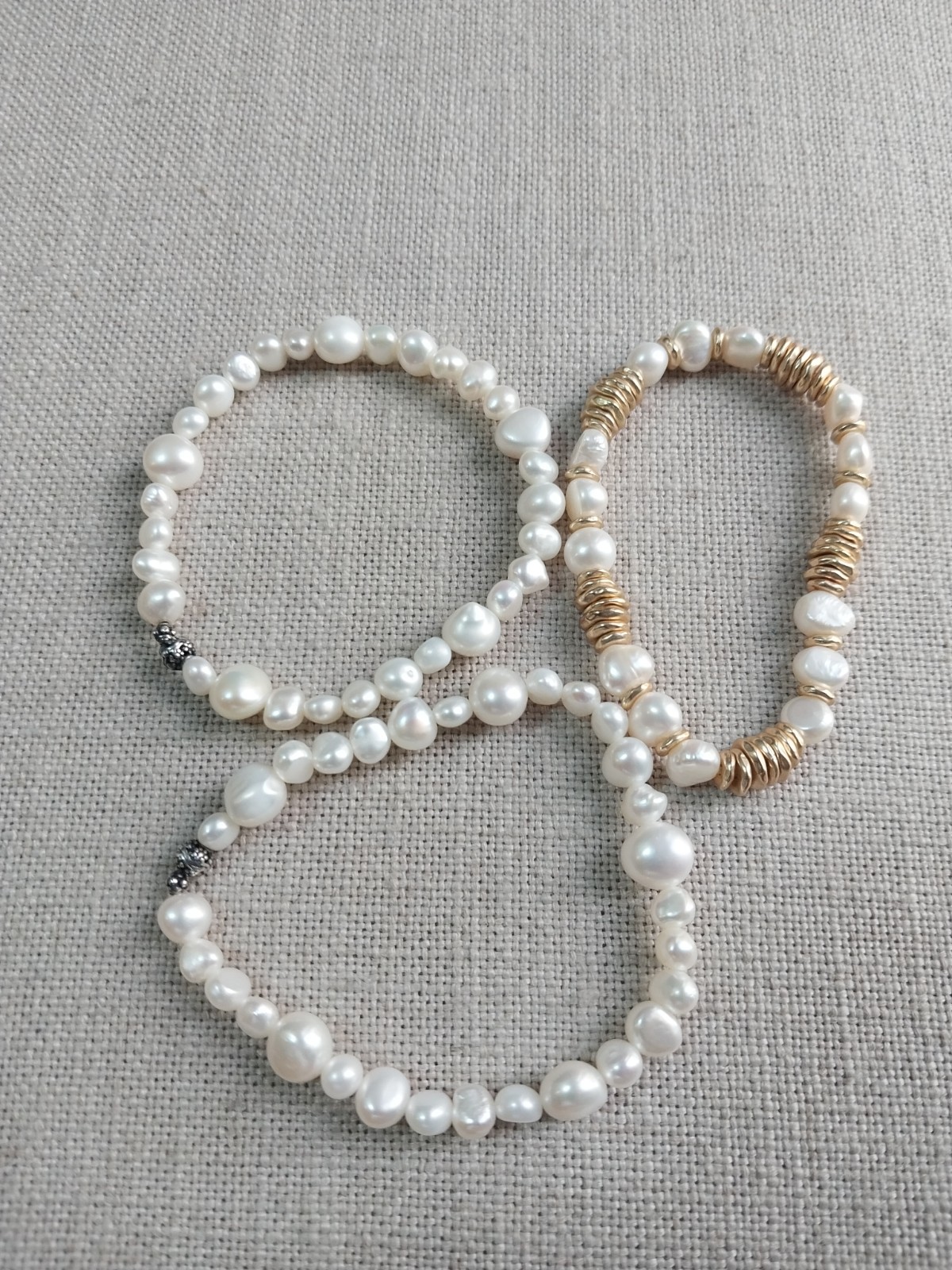 3 Freshwater Pearl Stackable Stretch Bracelets  L… - image 1