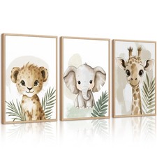 Lhoiplme Nursery Animal Wall Art Decor Baby Boy Kids Room Pictures Safari Jun...