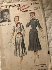 Advance 6004 Bar Suit Inspired American Designer 1950s Nelly Don Size 20 38 Bust