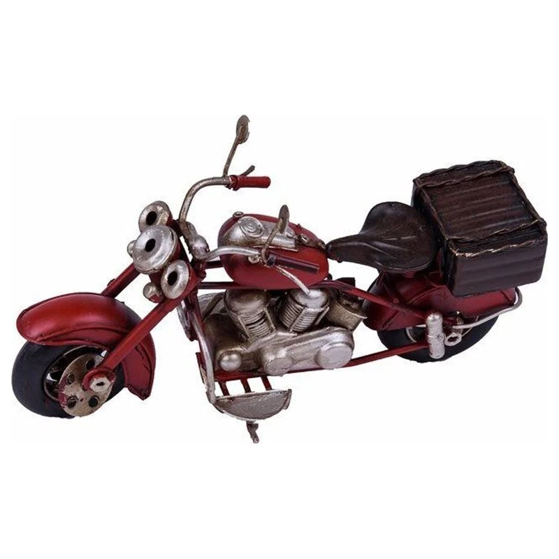 Moto in Metallo Modellino Vintage Rosso 19,5x7,5x11 cm Retro Soprammobile