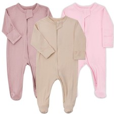 Baby Pajamas Rayon Zipper, 3pcs Unisex Infant Outfit with Mitten Piece Footie...