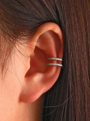 Rhinestone Ear Cuff Clip On Fake Cartilage Earring Double Layer Non Pierced
