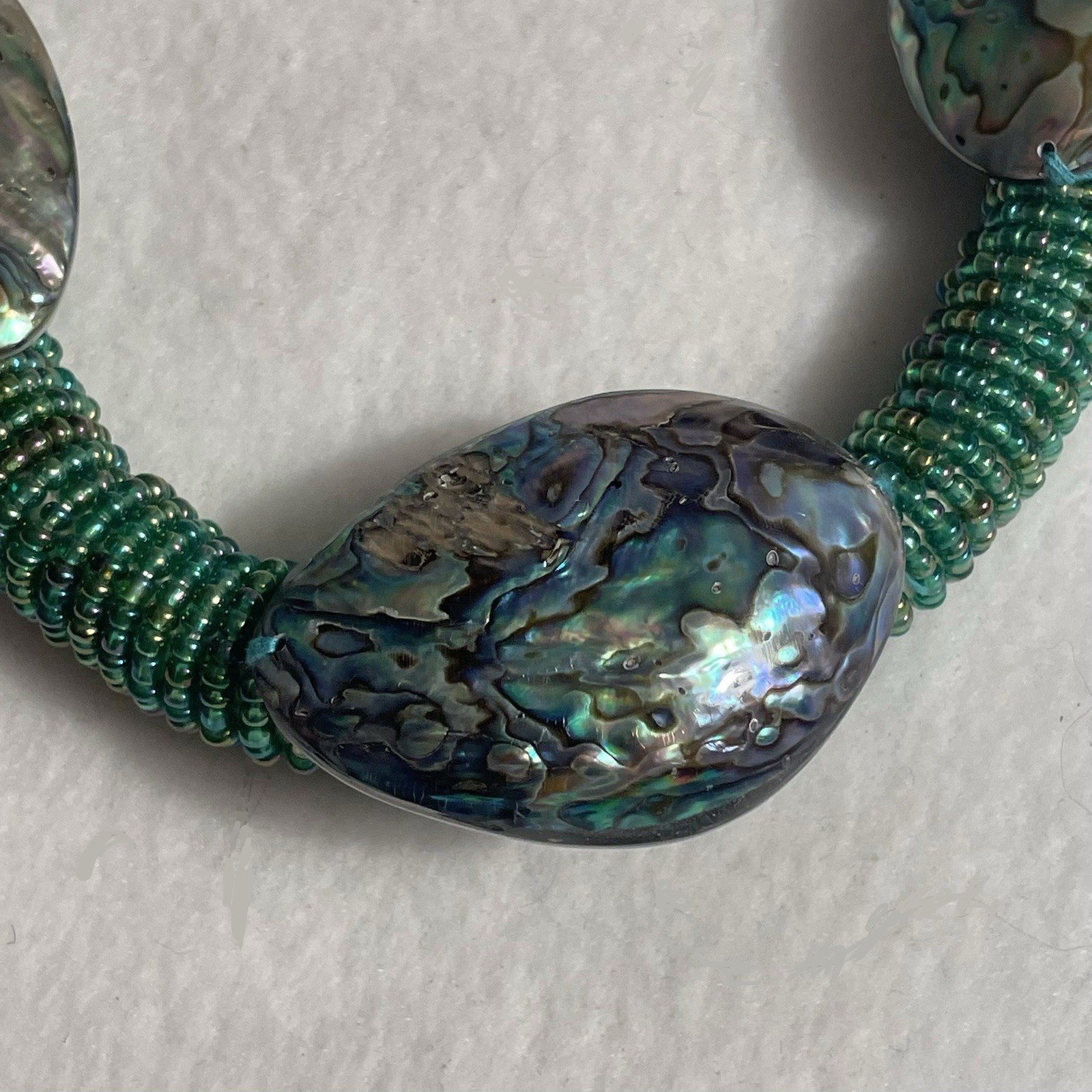 Abalone shell statement large necklace, beaded ab… - image 2