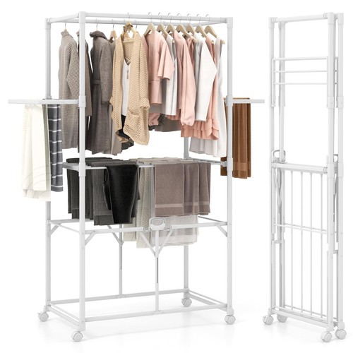 Foldable Clothes Drying Rack, 68.5" Aluminum Laundry Rack with Hanging Rods &...