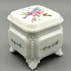 Vintage Westmoreland Milk Glass Lidded Ring Trinket Box Hand Painted 2 5/8” Sq
