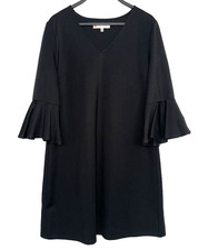 JUDE CONNALLY Size Large Black Dress Bell Sleeve Stretch Jude Cloth Shift A-Line