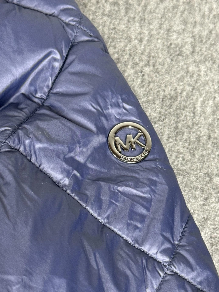 Abrigo Michael Michael Kors Mujer Pequeño Azul Embalable Con Capucha Acolchado Puffer Largo Foto 3 de 4