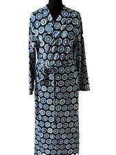 Wrap gown blue heart print size 10/12 long sleeve belted cotton blend womens
