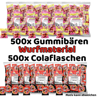 1000 Stk Fruchtgummi Mix Gummibärchen Cola Flaschen Einzelverpackt Großpackung