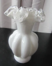 Fenton Silver Crest Melon Vase Ruffled 6.” Grandma Core Milk Glass