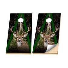 Premium Cornhole Vinyl Wraps - 3M Decal - Hunting - Whitetail Buck Woods Camo