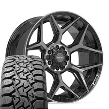 4play 4p06 22x10 Black Wheels 33x12.50r22 Rt Tires Set 6x135 6x139.7 -18et