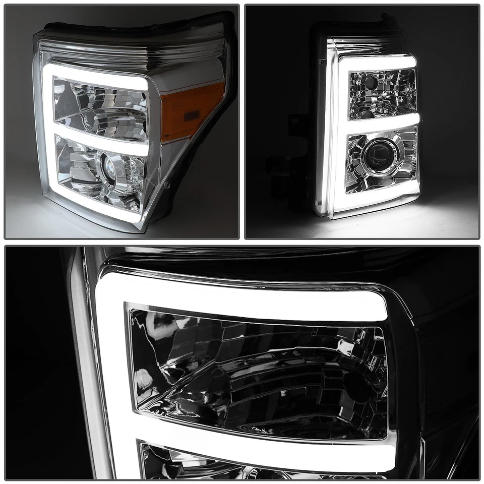 FOR 11-16 FORD F250 F350 SUPER DUTY 3D LED DRL PROJECTOR HEADLIGHT CHROME/AMBER - Image 4 of 4