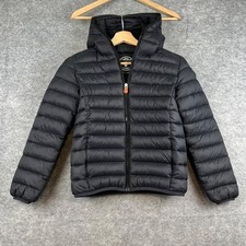 Save The Duck Kid's Hooded Black Puffer Jacket Size 10 Plumtech Full Zip NWOT