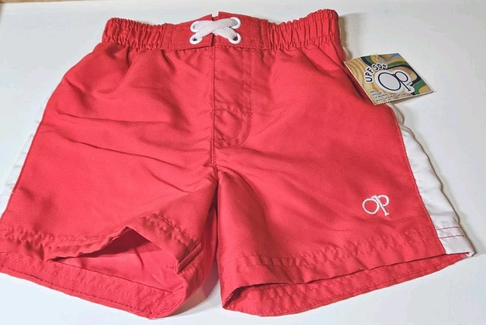 Bañador corto OP Ocean Pacific bebé niño rojo con rayas blancas talla 12 MESES Foto 2 de 3
