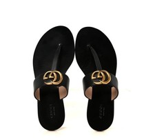 NWB Gucci GG Marmont Black Leather Flat Thong...