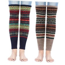 2 Pairs Bohemian Knit Leg Warmers Winter Long Leg Warmers Boot Cuffs Socks for