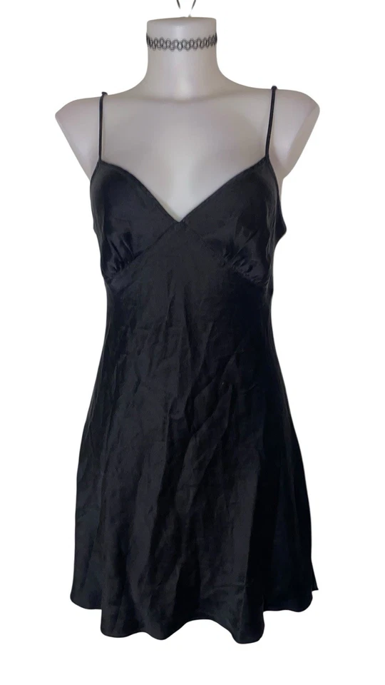 Vtg Victoria’s Secret Sz M Womens Black Silk Babydoll Grunge Goth Y2K Slip Dress - Image 3 of 4