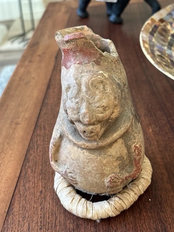 Peruvian Moche Pottery Figure Whistle Antique Clay Accent