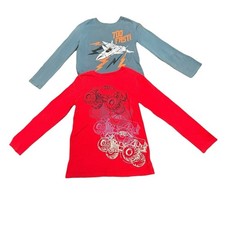 OshKosh B'gosh Red Monster Truck and Blue Fighter Jet Long Sleeve Shirts, GUC