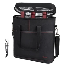Insulated 3 Bottle Wine Carrier Cooler Tote Bag Travel Picnic Padded Case