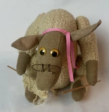 Knitting Granny Sheep Stuffed Animal Plush Knit Needle Sewing Room Decor 14” VTG