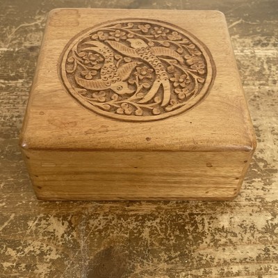 Vintage Holz Schatulle Deckel geschnitzt Vogel Indien Holz verziert Handarbeit Boho