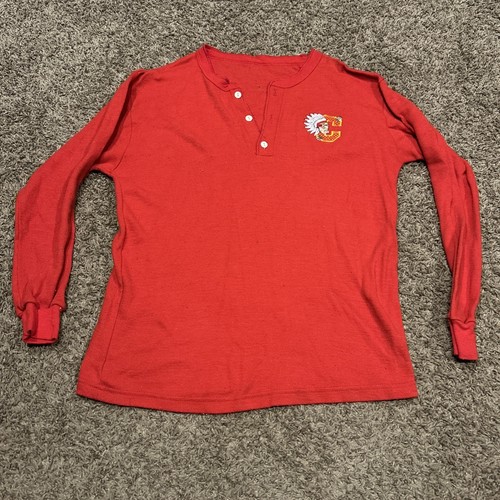 NFL Vintage Kansas City Chiefs Red Henley Shirt Size M Long Sleeve B12 - Picture 1 of 4