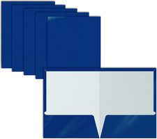 2 Pocket Glossy Laminated Blue Paper Folders, Letter Size, Blue Paper Portfolios