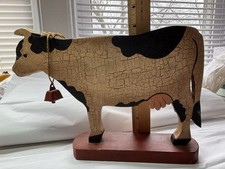 Vintage Wood Carved Primitive Rustic Farmhouse Cow Figure Hand Painted