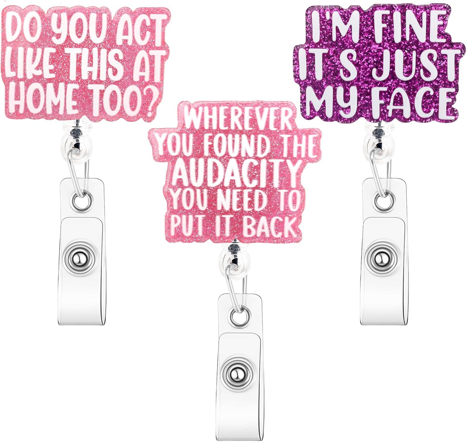 3Pcs Funny Badge Reel Cute Nurse Badge Reel with Retractable
