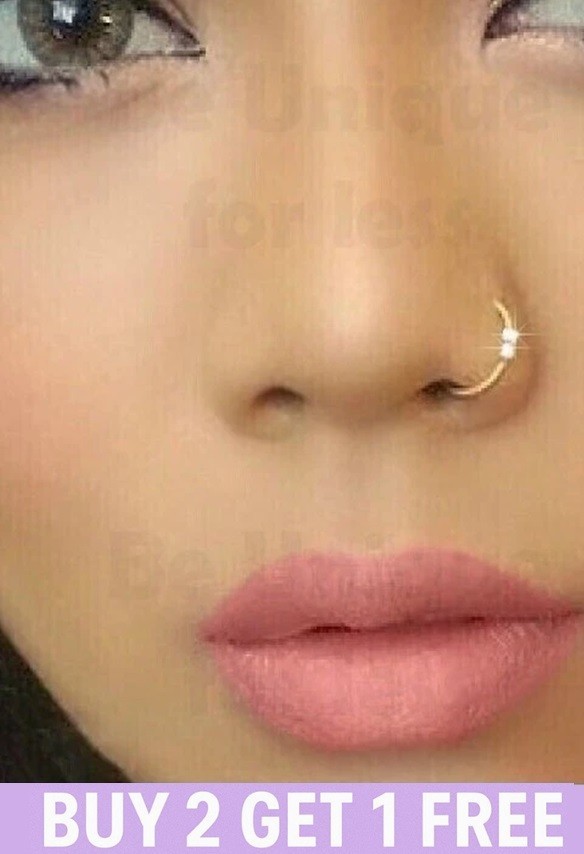 Anillo nariz falsa clip en 2 gemas de cristal diamante piercing aro tachuelas cristal brillante