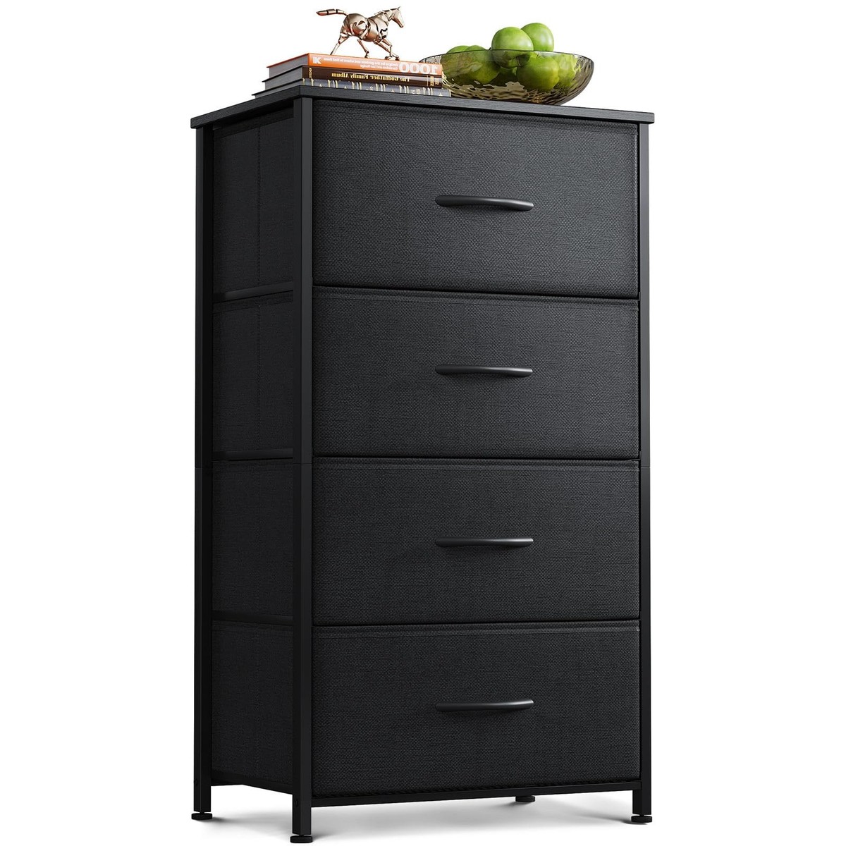AODK Dresser for Bedroom with 4 Storage Drawers Small Dresser Chest of Drawers Fabric Dresser with Sturdy Steel Frame Black